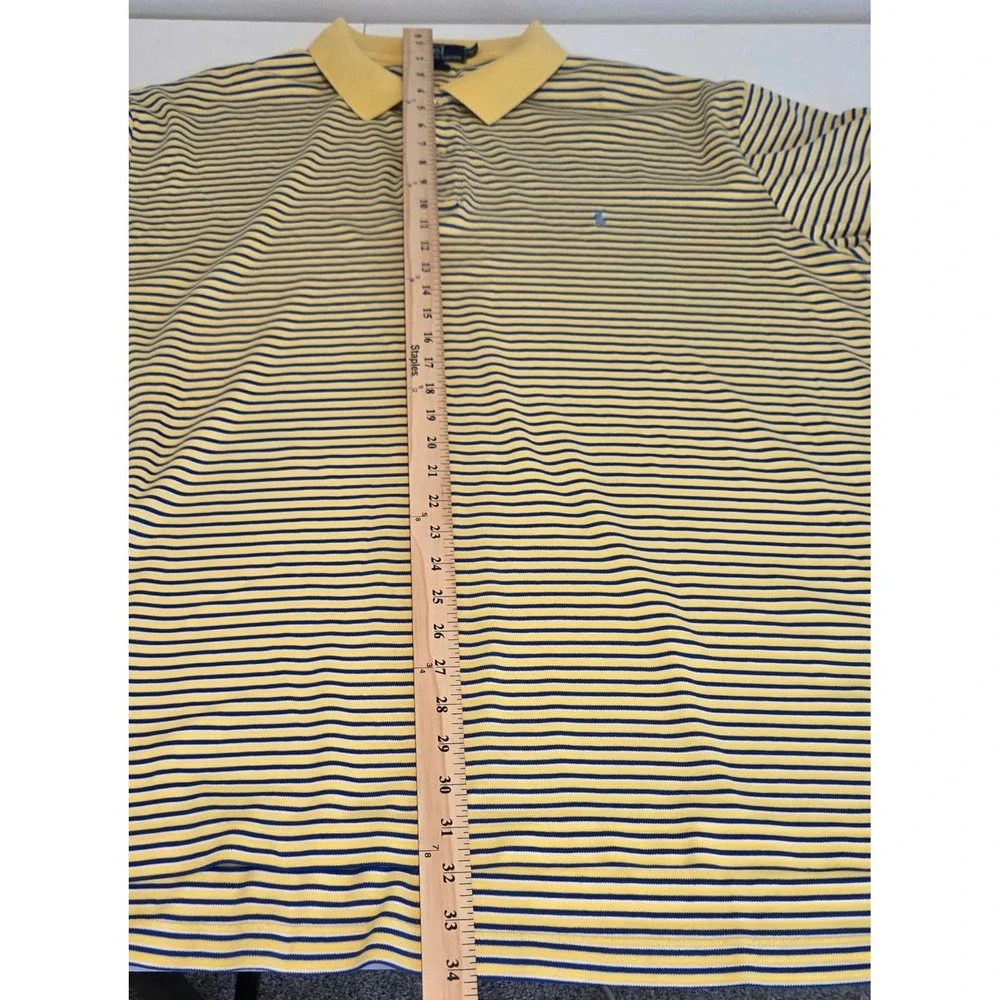 Polo Ralph Lauren Mens 2XLT Tall Polo Shirt Yellow Blue Striped Cotton Pony
